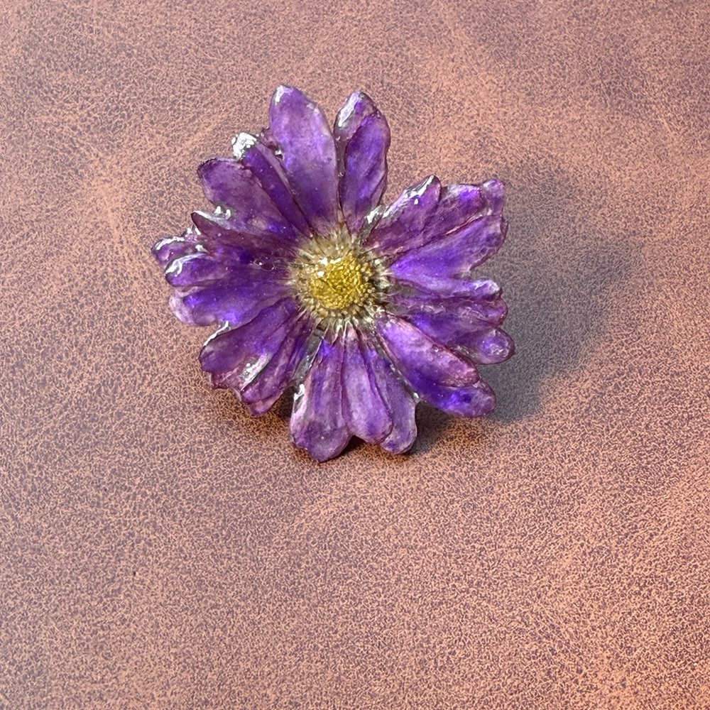 Purple Floral Ring Gold Accents Flower Adjustable Boho Statement Cocktail